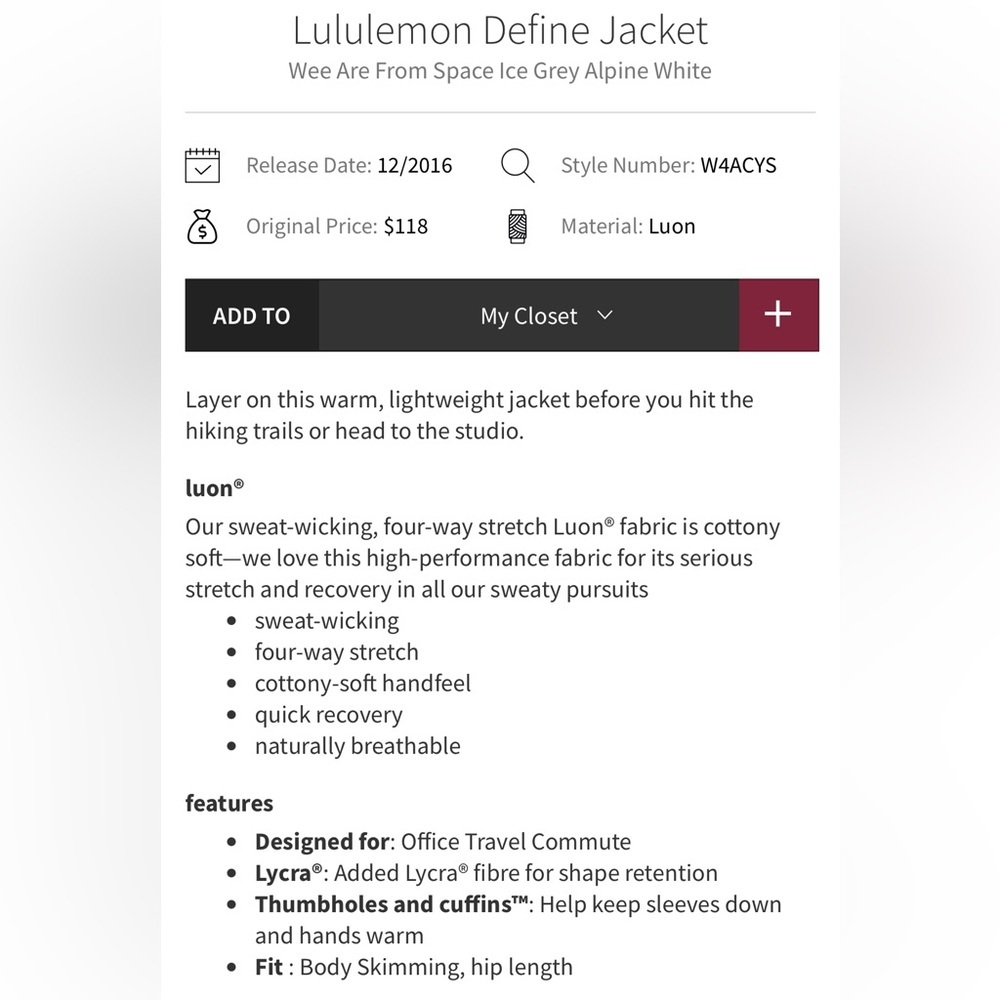 LULULEMON Define Jacket- Wee Are From Space Ice G… - image 3